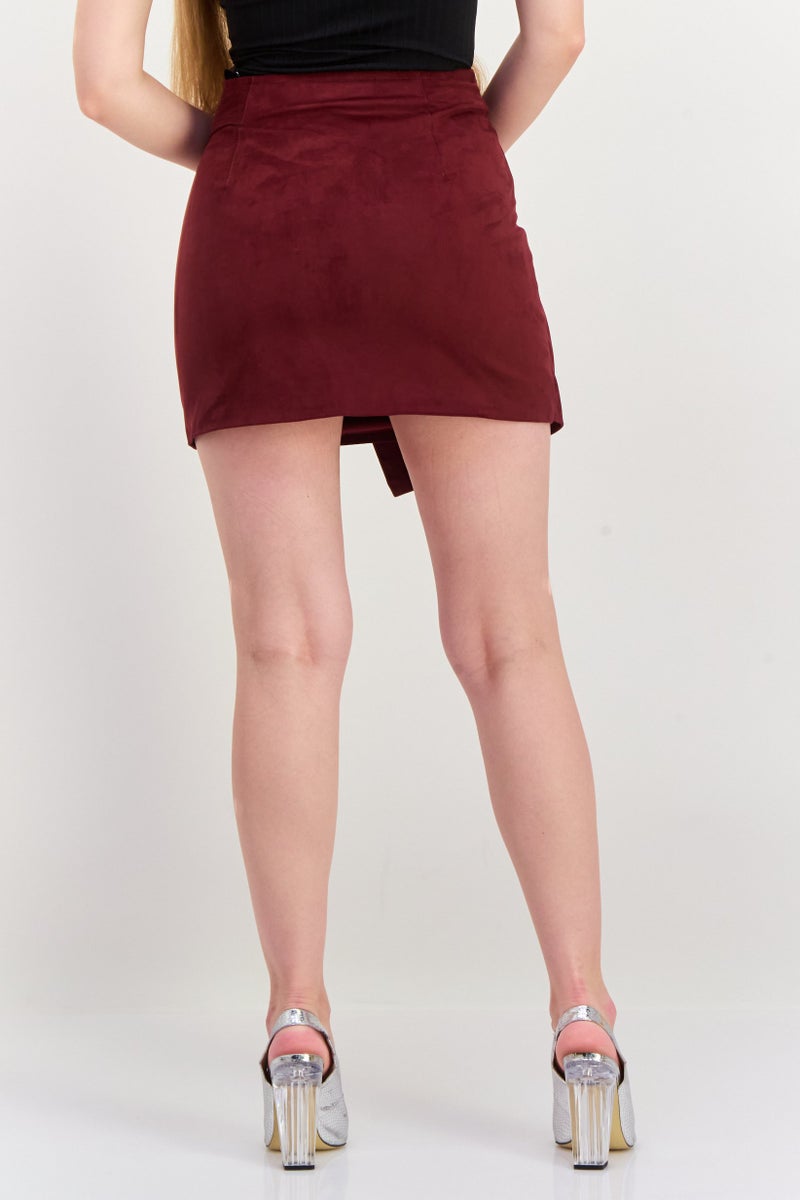 ONLY Women Solid Mini Skirt, Maroon - Image 4